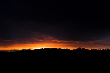 beautiful dramatic sunset over the forest