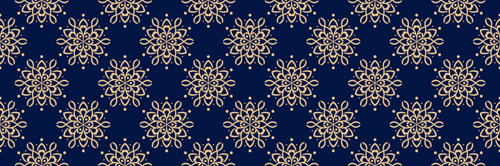 Golden blue floral seamless background