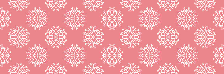 Floral print. White pattern on pink seamless background