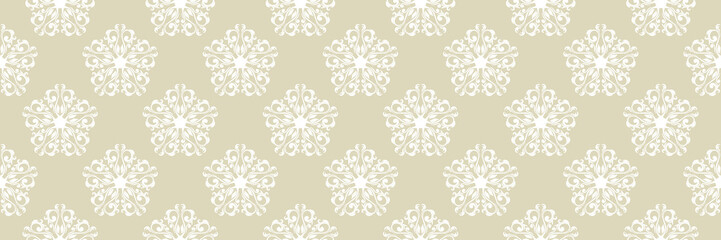 White floral seamless pattern on olive green background