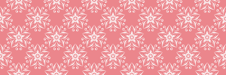 Floral print. White seamless pattern on pink background