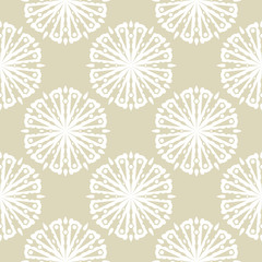 Floral seamless pattern. White flower design on olive green background