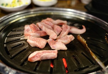 fresh neck pork on grilled pan