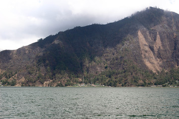Beautiful scenery of lake, sky and mountains in Bali