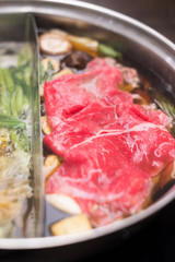 closeup wagyu beef for shabu shabu