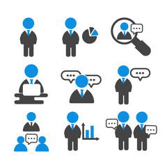 Set of businessman. People group icon isolated flat design on white background