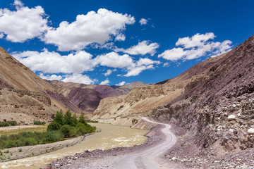 Roads of Ladakh, India. Mountain road in Himalaya mountains