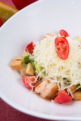 Seafood caesar salad with grilled shrimps