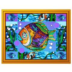 A painting of multicolored fish with abstract patterns isolated on white background. Vector cartoon close-up illustration.