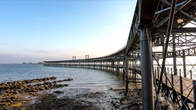Mining pier of Riotinto Co., known as the Tinto Dock "Muelle del Tinto" at evening. This is one of the remains left by the English in Huelva. Huelva Andalusia, Spain