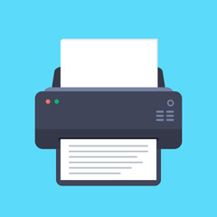 Printer flat icon with long shadow. Top view. Vector illustration.