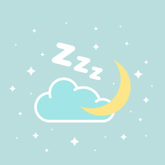 Flat vector icon with moon and stars. Kids bedroom