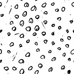 Grunge circles and lines paint smear. Black and white vector grunge seamless pattern.