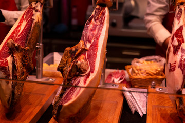 Fototapeta na wymiar spanish traditional iberico jamon premium meat on the famous market