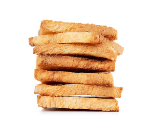 Slices of toasted bread, isolated on white background. File contains a path to isolation.