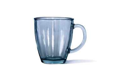 big blue glass mug on white isolate background