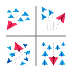 red paper plane flying in different way,business concept,paper plane conceptual illustration and vector set