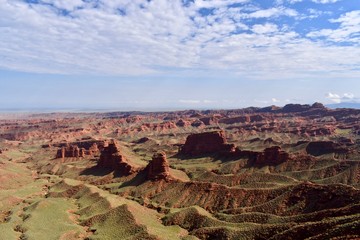 View over sandstone towers in Pingshan Grand Canyon National Park in Gansu province, China