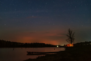 Fototapeta na wymiar star lake sky forest reflection