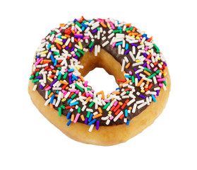 Doughnut with sprinkles isolated on white background.