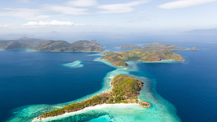 Beautiful archepilag with coral reefs.Tropical islands, view from above aerial view
