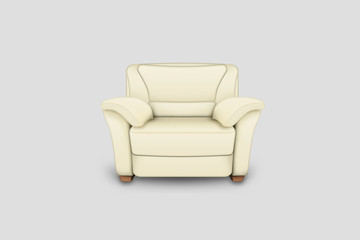 Modern white leather Armchair over white background.3D rendering