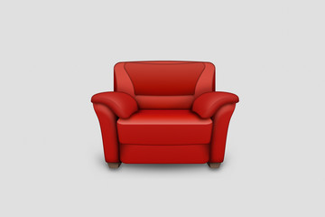 Modern red leather Armchair over white background.3D rendering