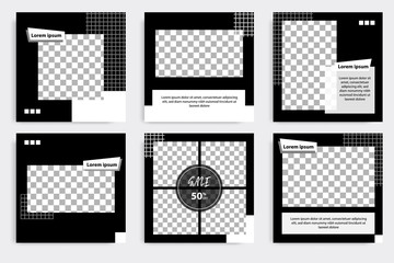 Editable minimal square banner template. Black and white background color. Suitable for social media post and web/internet ads. Vector illustration with photo college