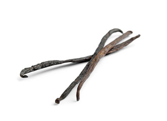 Obraz premium Dried aromatic vanilla sticks on white background