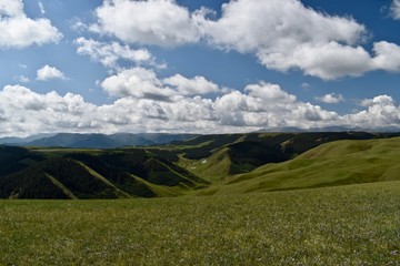 High attitude grassland, with blue sky and photogenic clouds in Gansu Provice, China