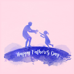 Father playing with his daughter silhouette plus abstract watercolor painted. Happy father's day. Sport and recreation. Digital art painting. Vector illustration.