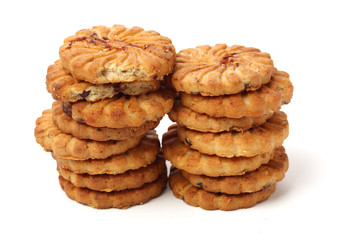 Biscuits with whole-wheat flour. Crunchy, grains  on white background