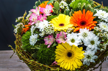 Large creative bright bouquet close-up. Concept florist