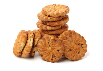 Biscuits with whole-wheat flour. Crunchy, grains  on white background