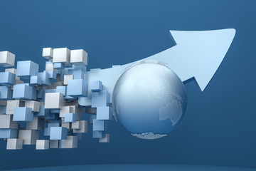 3d rendering, 3d model of arrow, the concept of development and direction