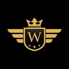 Obraz premium W initial wing with shield and crown, Luxury logo design vector