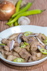spicy pork belly in coconut shrimp paste also known as Bicol Express