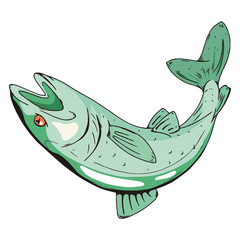 Fish icon. Vector of a fish for food. Hand drawn dead fish.