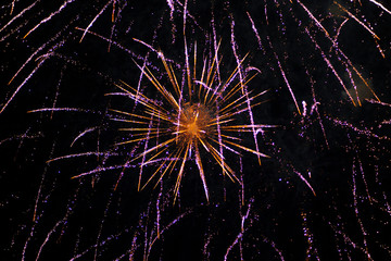 Fireworks in the night sky over the city