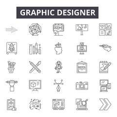 Graphic designer line icons, signs, vector set, outline concept, linear illustration