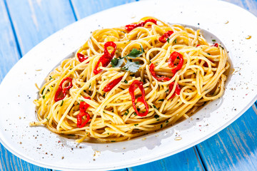 Spaghetti aglio e olio - pasta with chili and garlic