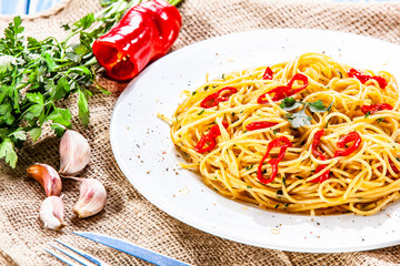 Spaghetti aglio e olio - pasta with chili and garlic