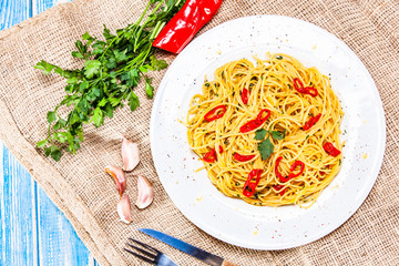 Spaghetti aglio e olio - pasta with chili and garlic
