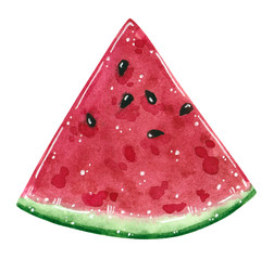 Watermelon fruit slice. Hand drawn watercolor illustration isolated on white.