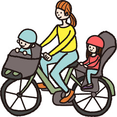 3人乗り自転車　親子 イラスト