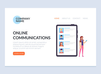 Online communication banner web page landing concept. Vector design flat graphic cartoon illustration
