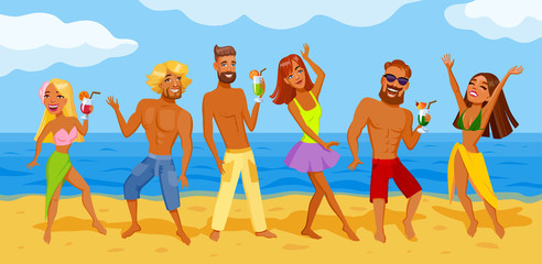 Groupe of young people dancing at a beach party