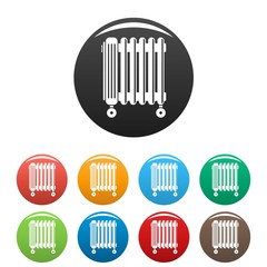 Oil radiator icons set 9 color vector isolated on white for any design