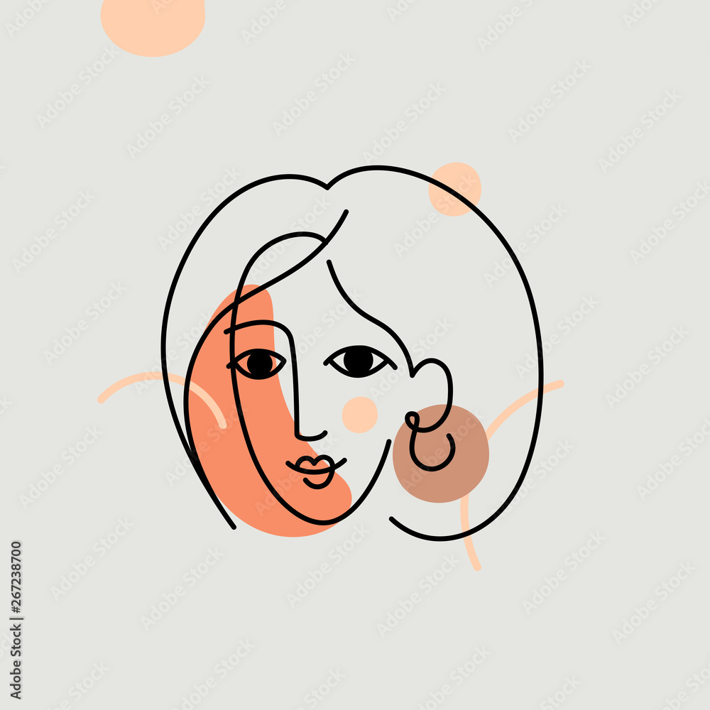 Poster vector illustration in minimal linear style - minimalistic female portrait