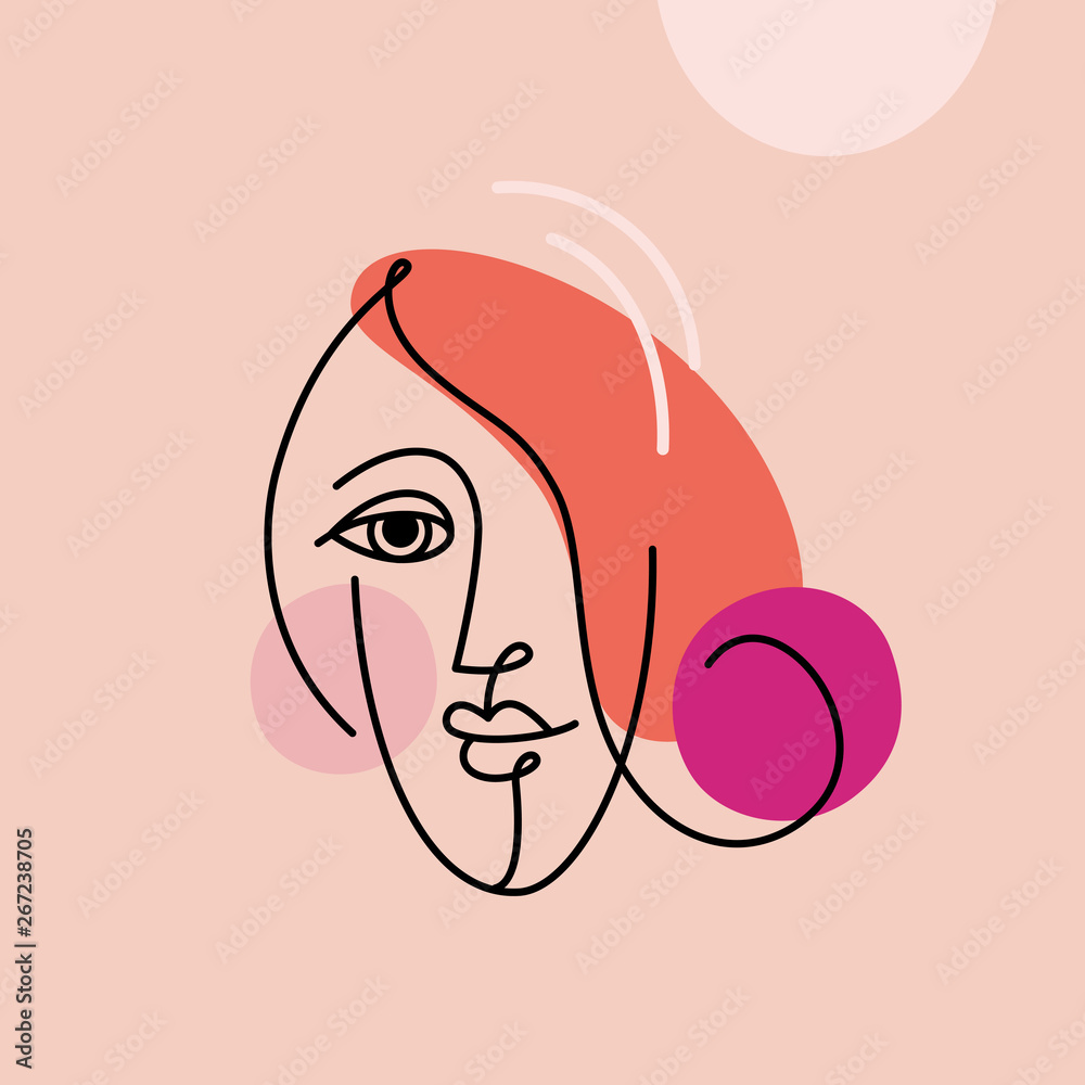 Poster vector illustration in minimal linear style - minimalistic female portrait
